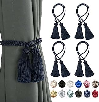 BEL AVENIR 4 Pack Curtain Tiebacks Handmade Decorative Curtain Holdbacks Rope with Tassel- Navy