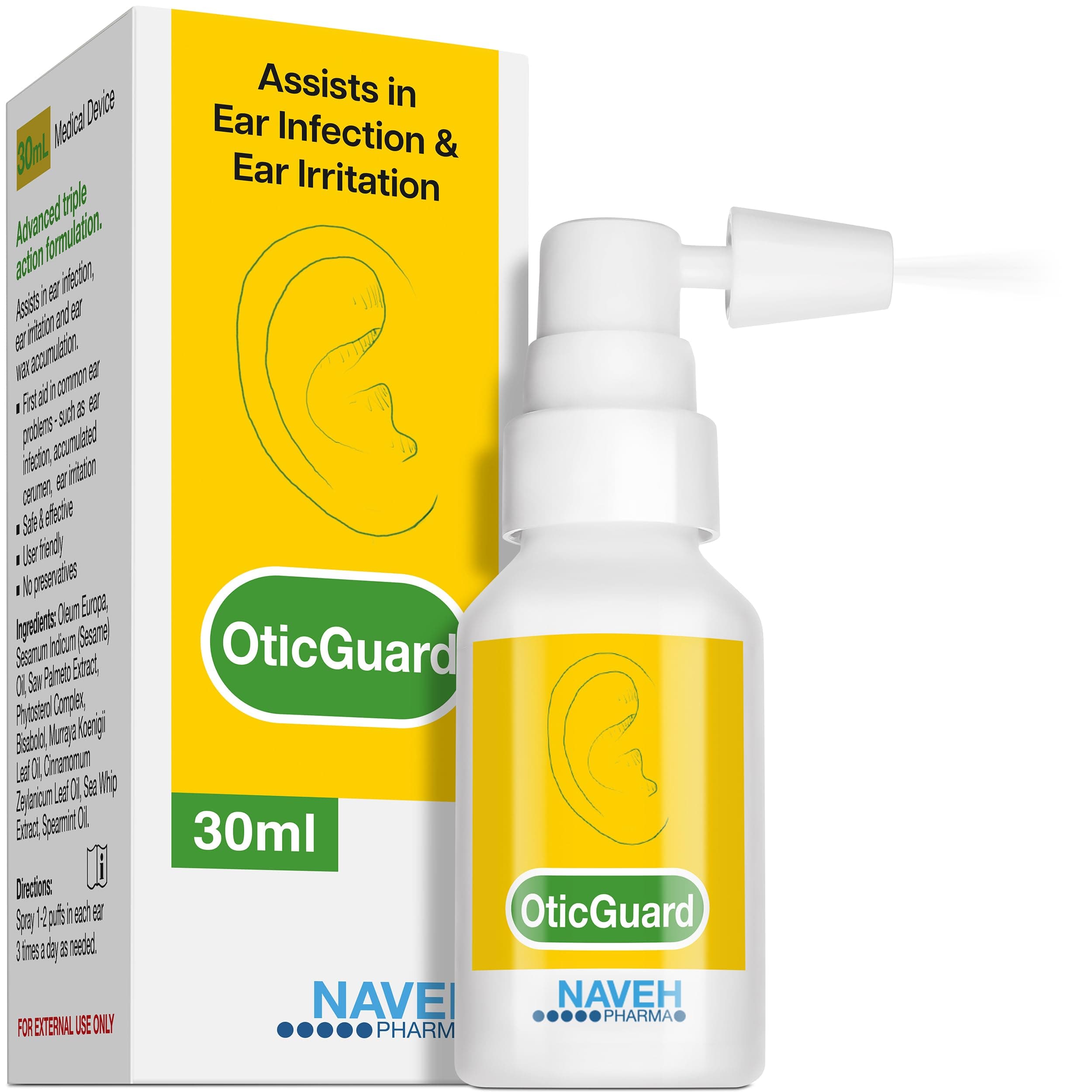 Otic Guard Natural Ear Spray 3 in 1 Herbal-Oil Blend for Ear Infections & Pain, Itchy Ears Ear Wax Removal Kit Softener for Clogged Ear Relief, and Swimmer’s Ear (30 ml)