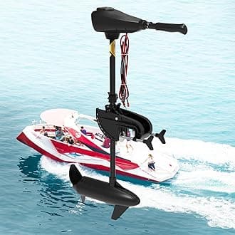 46 LBS Thrust Trolling Motor, 12V Transom Mounted Saltwater Electric Outboard Motor 8 Speed w/LED Battery Indicator and Telescoping Handle for Kayak, Inflatable Fishing Boats