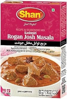 Shan Kashmiri Rogan Josh Recipe and Seasoning Mix 1.76 oz (50g) - Spice Powder for Kashmiri Style Stewed Meat Curry - Suitable for Vegetarians - Airtight Bag in a Box