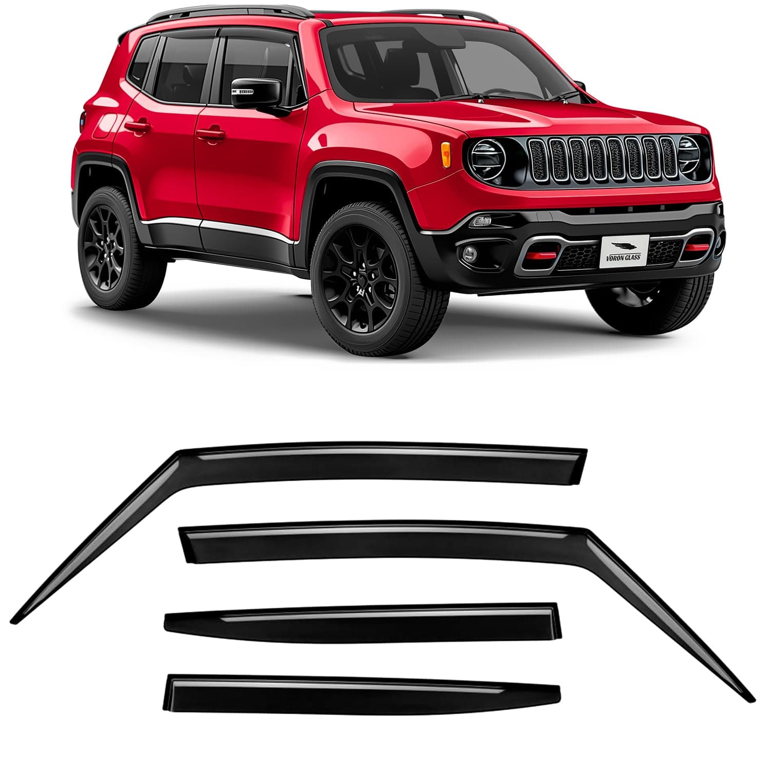 Voron Glass Tape-on Extra Durable Rain Guards for Jeep Renegade 2015-2024, Window Deflectors, Vent Window Visors, 4 Pieces - 120112
