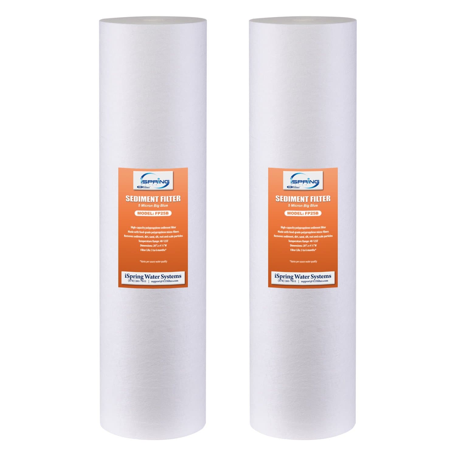 5-Micron 20” x 4.5” Whole House Water Filter Cartridges, High Capacity Sediment Filter, Model Number: FP25BX2
