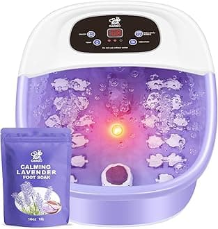 Foot Spa Bath Massager with Heat Bubbles and Vibration Massage and Jets, 16 OZ Calming Lavender Foot Soak Epsom Salt, CANGO Foot Soaker With Infrared Light, 22 Massage Rollers, Adjustable Temp -Purple