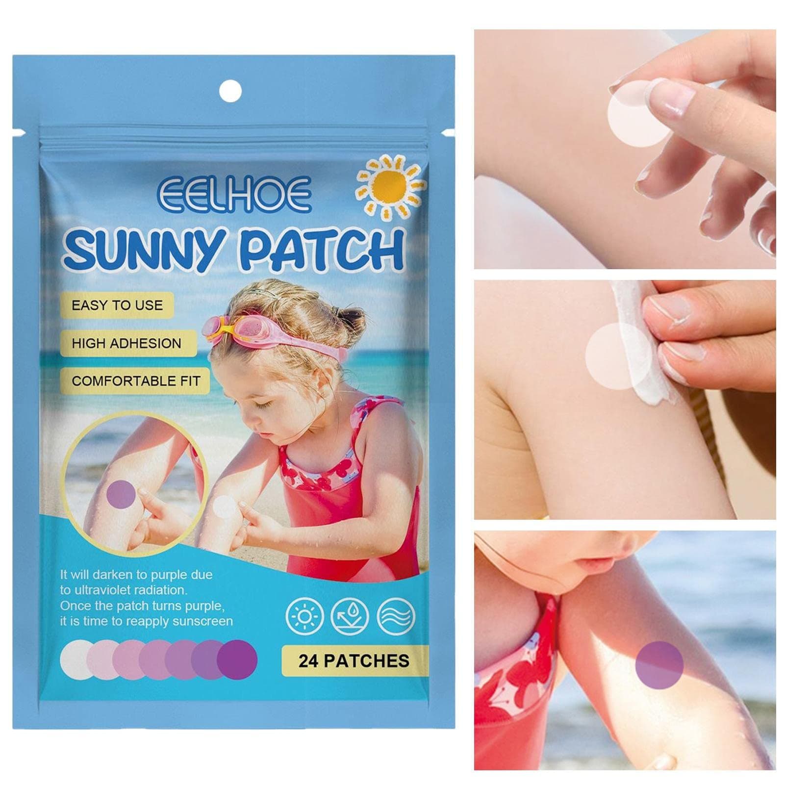 Sunscreen Patch UV Stickers | Instant Sun Stickers UV Detection Stickers to Know When to re-Apply Sunscreen | Self Adhesive Sunscreen Stickers for Kids and Adults, 24pcs