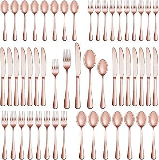 60 Pcs Rose Gold Silverware Set Service for 12, Premium Stainless Steel Flatware Set, Cutlery Utensil Sets, Durable Home Kitchen Eating Tableware Sets, Include Fork Knife Spoon, Dishwasher Safe
