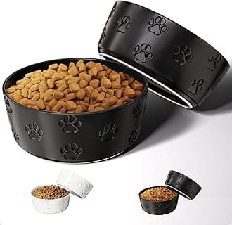 Ceramic Dog Bowl Set of 2 with Anti-Skid Base - 7.5" Wide x 3" Tall Ceramic Dog Bowls for Large Dogs - 6 Cup Capacity Food and Water Bowls for Dogs - Rubber Bottom Pet Bowl Set of 2 for Large Pets