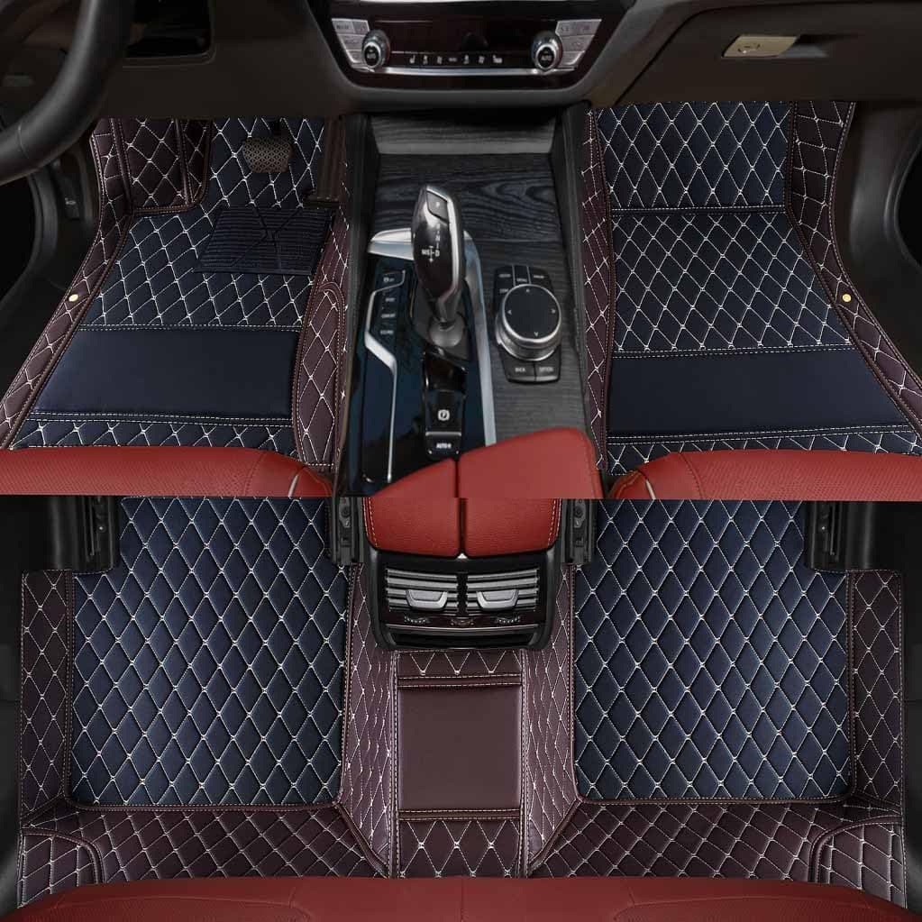 Custom Personalized Floor Mats ，Luxury Full Coverage All Weather Car Floor Mats，Anti-Slip Leather Car Mat Set ，Custom Floor Mat， for 99% of Cars, Trucks & SUV. (Black+Brown)