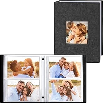 Ywlake Photo Album 4x6 200 Pockets 2 Packs, Linen Photo Albums Holds 200 Horizontal Pictures Only Black