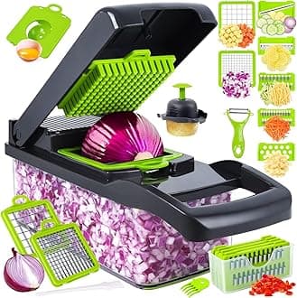 Vegetable Chopper, Pro Onion Chopper, 14 in 1Multifunctional Food Chopper, Kitchen Vegetable Slicer Dicer Cutter,Veggie Chopper With 8 Blades,Carrot and Garlic With Container (Gray) (Gray)