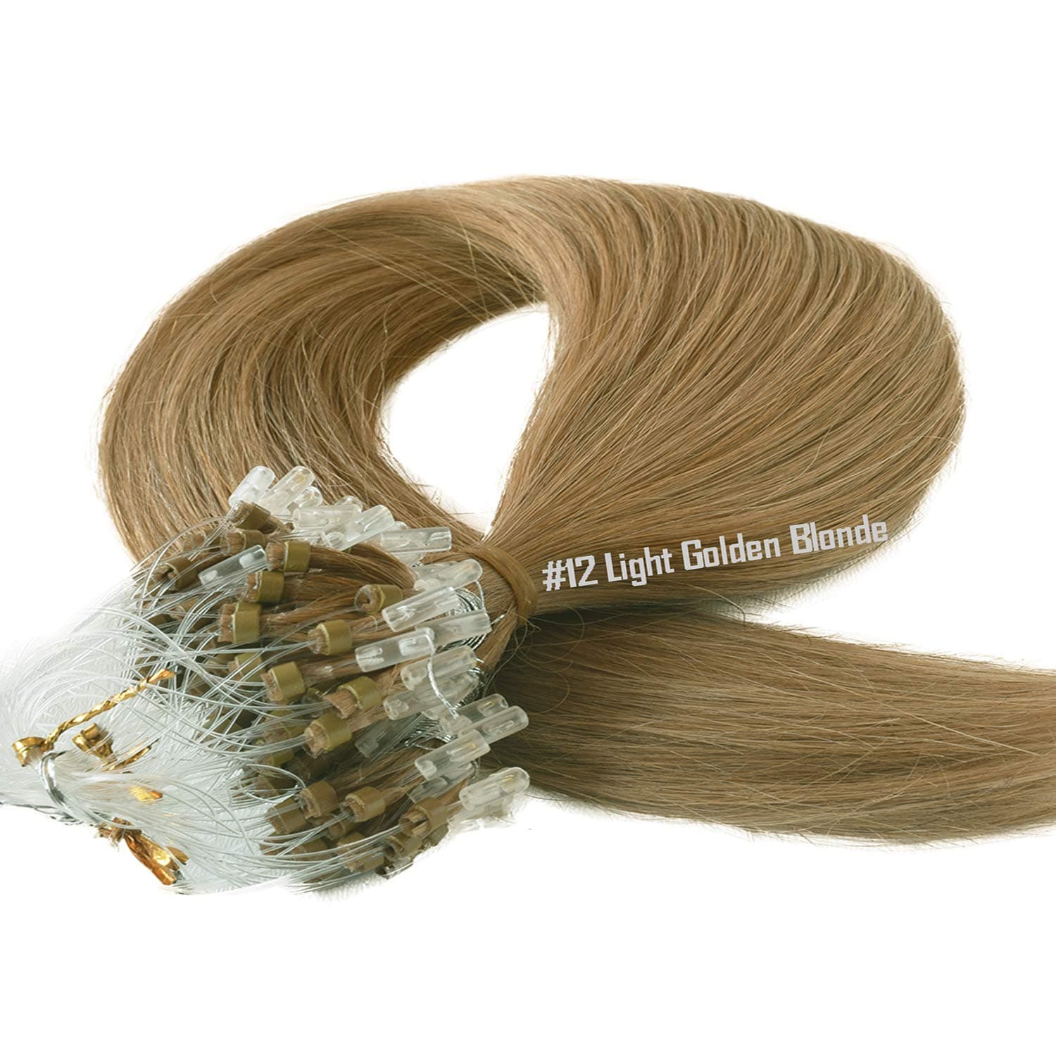 16" 18" 20" 22" Micro Loop Ring Remy Human Hair Extensions-0.8g x 20strands-Grade AAA- Multi-Colours (18", 12 Light Golden Brown)