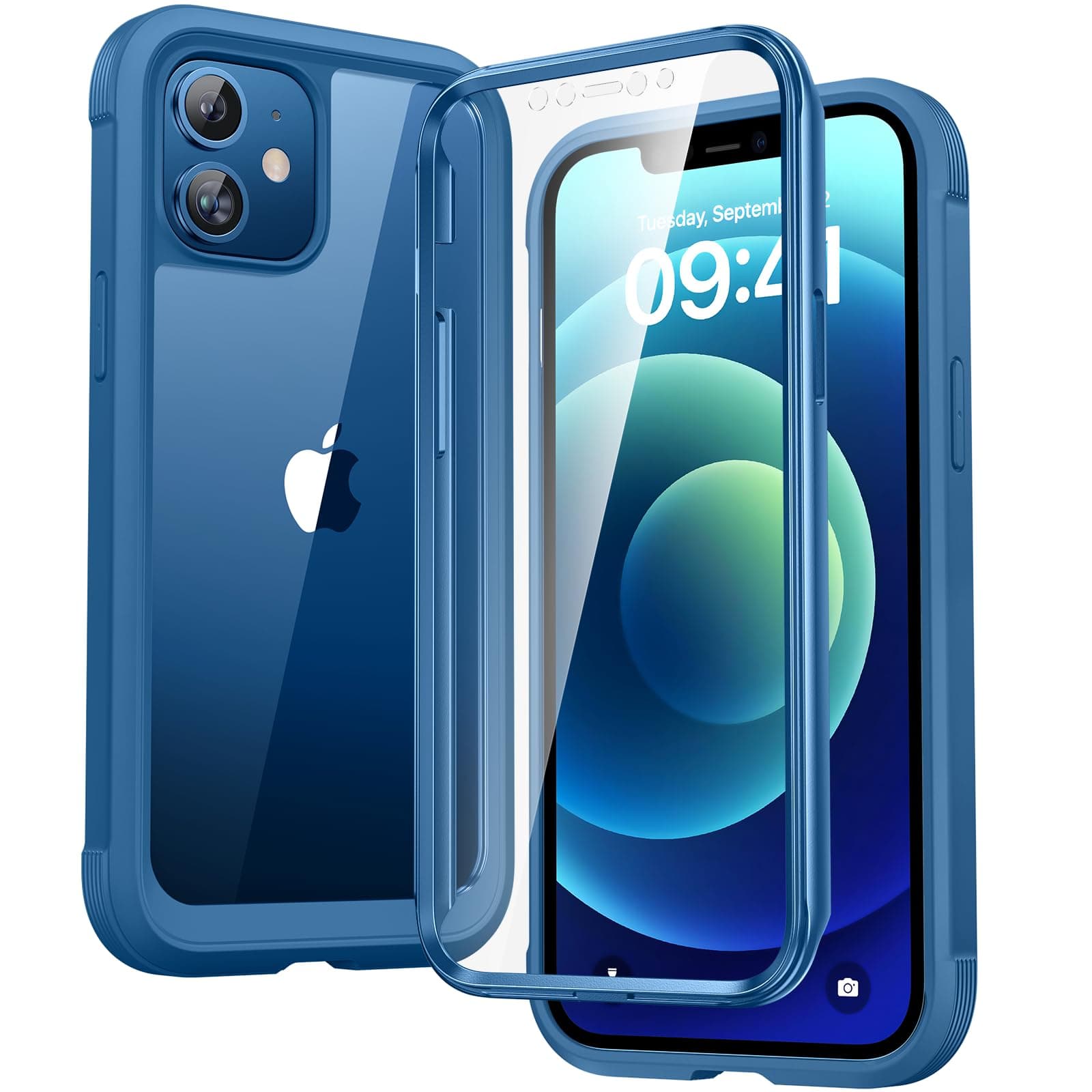 Diaclara Designed for iPhone 12 Mini Case, Full Body Rugged with Built-in Touch Sensitive Anti-Scratch Screen Protector, Soft TPU Bumper Case for iPhone 12 Mini 5.4" (Blue and Clear)