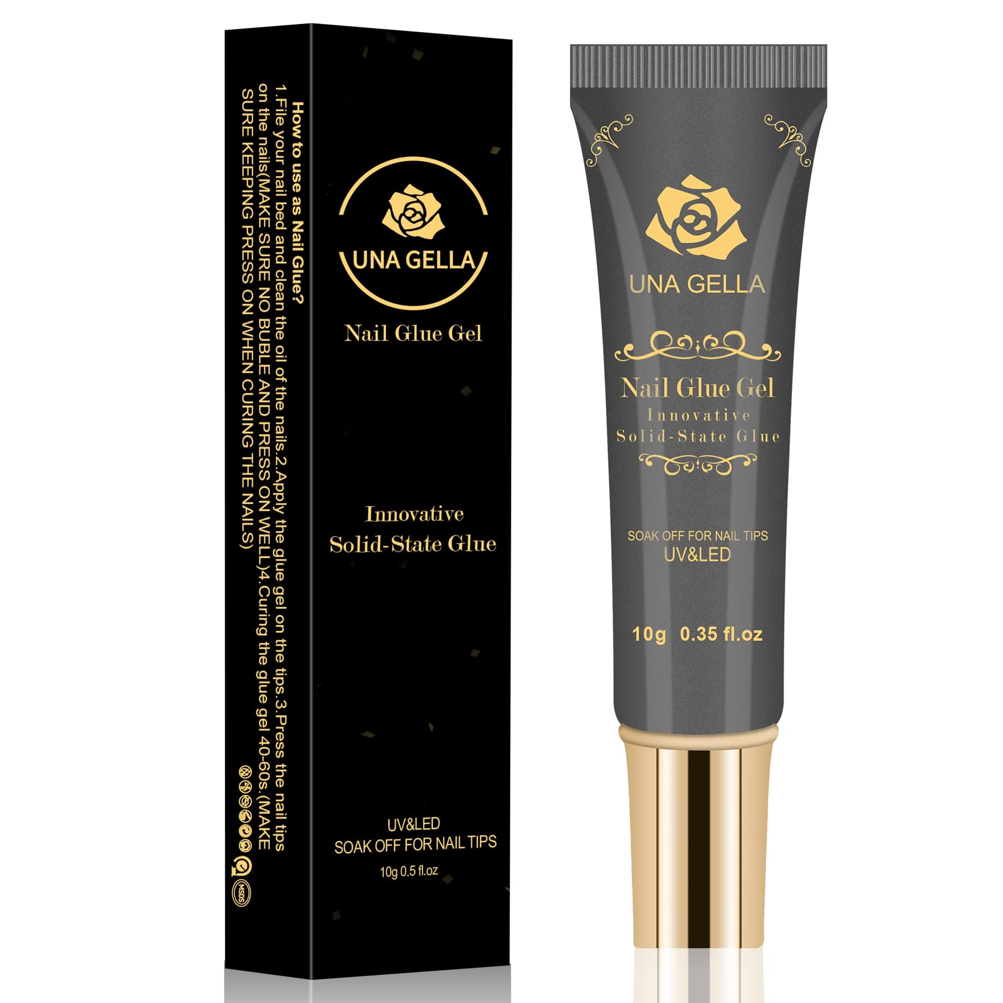 UNA GELLA Solid Nail Glue Gel | Soft Gel Nail Tips 10ml | Lamp Curing Needed Soak Off Glue Super Strong Nail G lue G el for Acrylic Nails For Nail Extensions for Jelly Tips