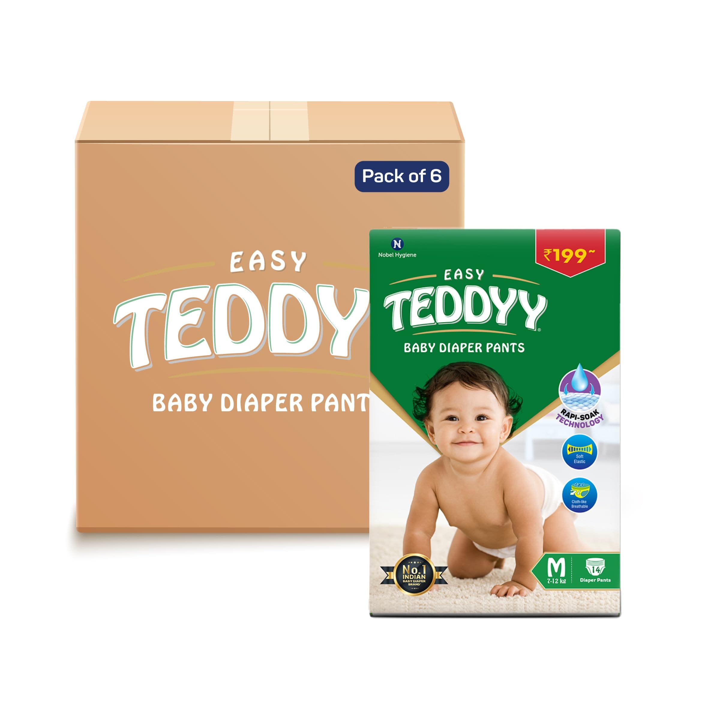 TEDDYY Easy Baby M Size Diaper Pant Style | 84 Count (Medium) | 7–12 kg (Pack of 2) | Long Protection Hours | Anti-Bacterial | Airy Breathable Fit | Rapid Soaker Channels with Wetness Indicator