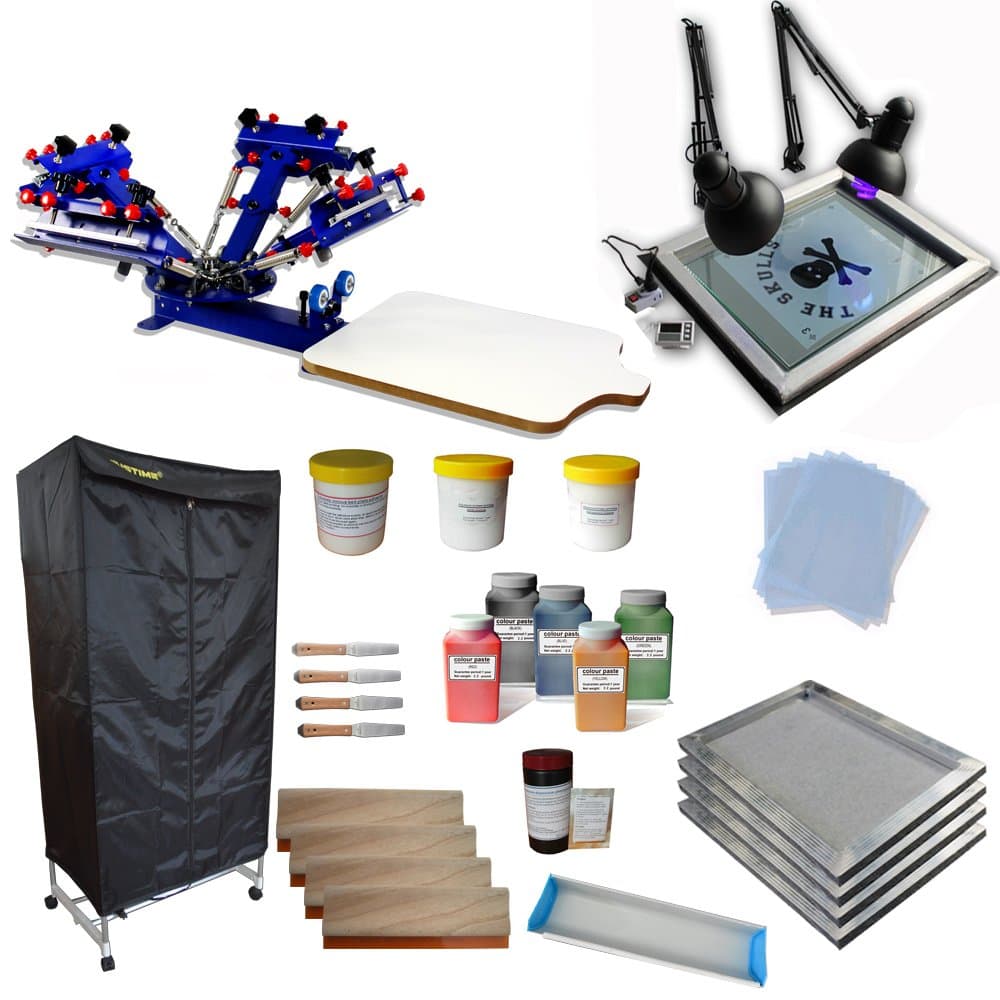 4 Color 1 Station Screen Printing Press Kit Full Set Starter kit