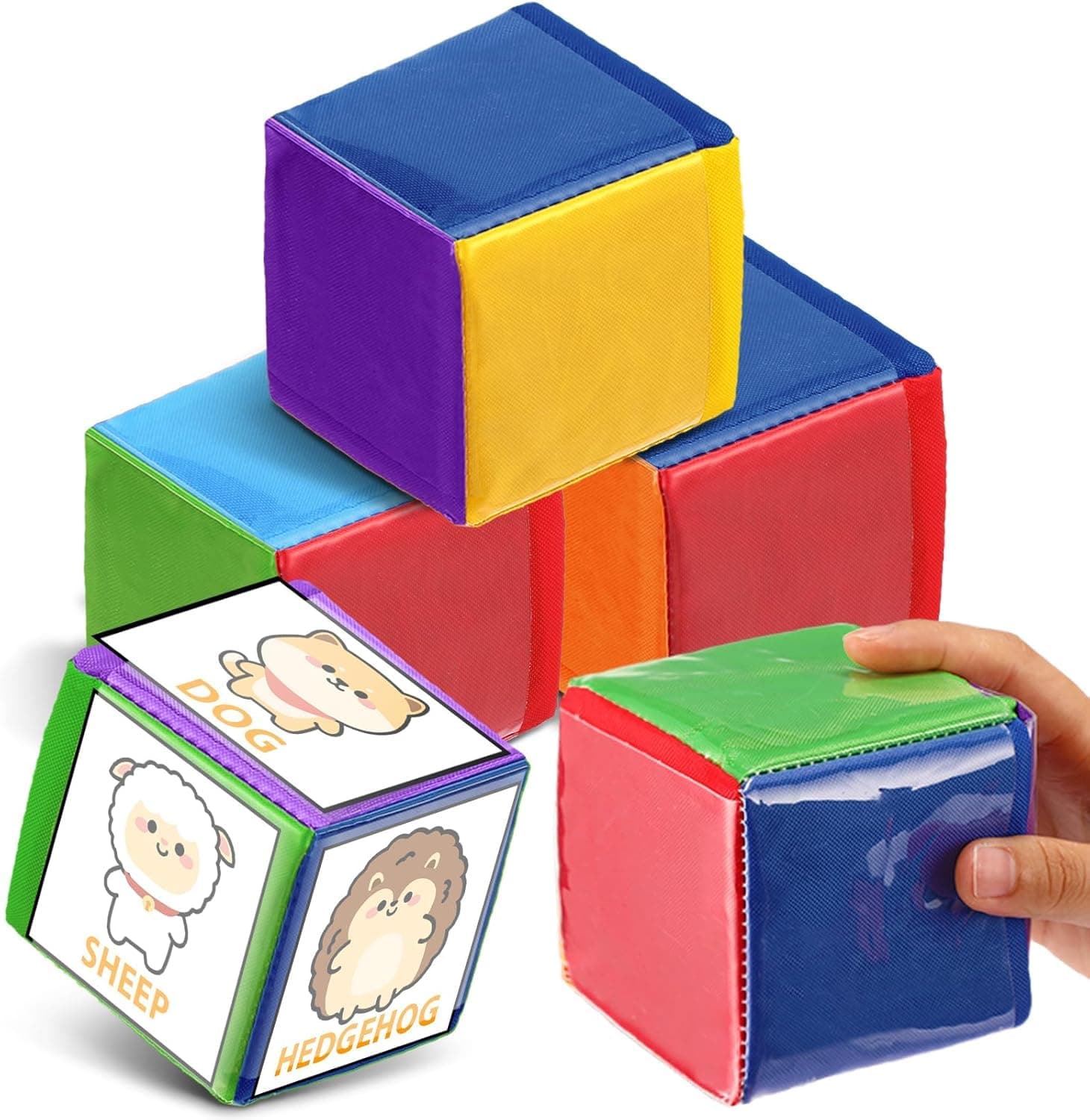 THE WHITE SHOP 4PCS Game Dices 4" Square Foam Cubes, Pocket Dice, Soft Foam Cubes with Transparent Pocket, DIY Educational Big Dice, Playing Game Dice for Teaching