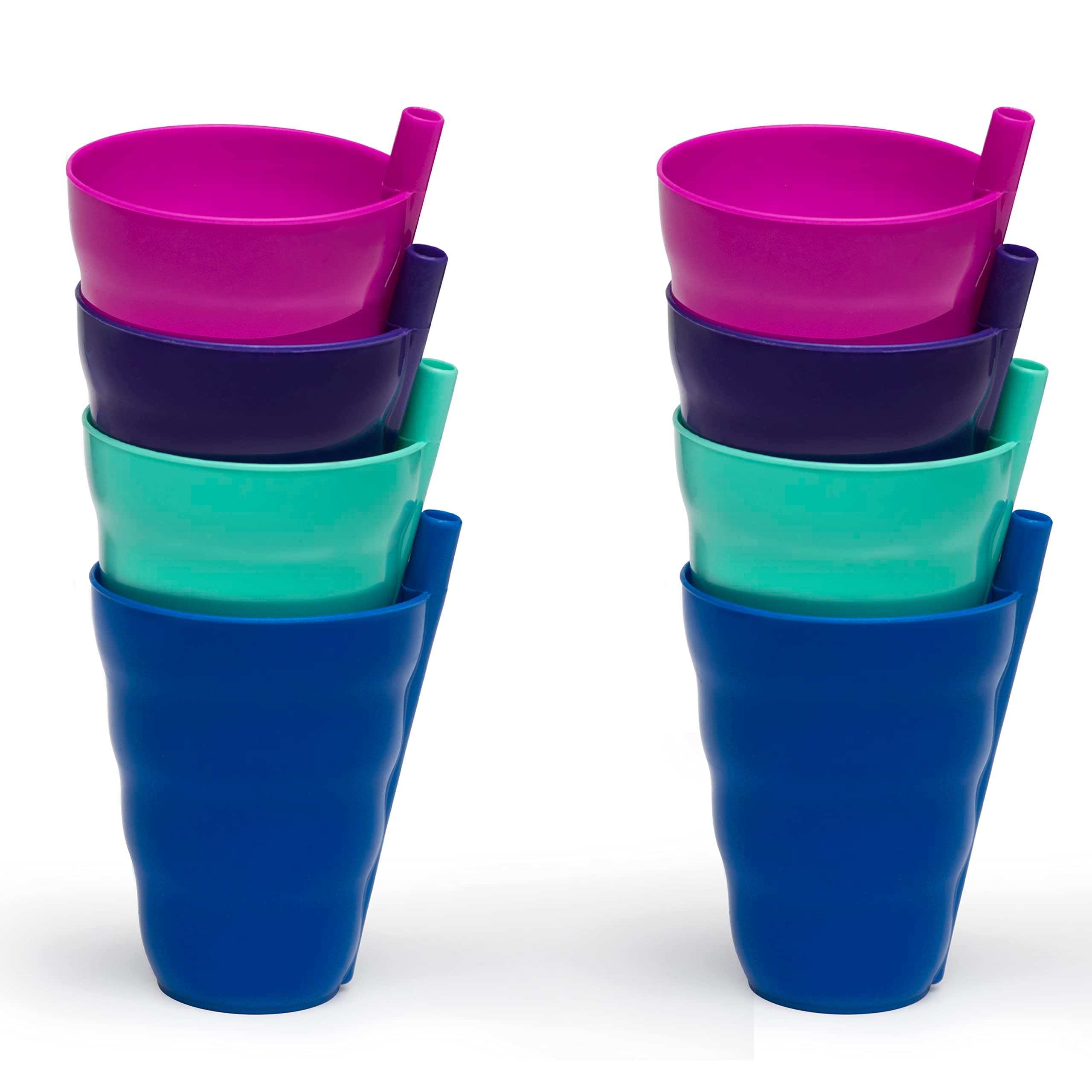 Klickpick Home Kids Cups with Built In Straw - Set of 8 Toddler Drinking Cups with Straws 10 Ounce - Children Sippy Cup Dishwasher Safe BPA Free Kid and Toddler Tumbler Cups