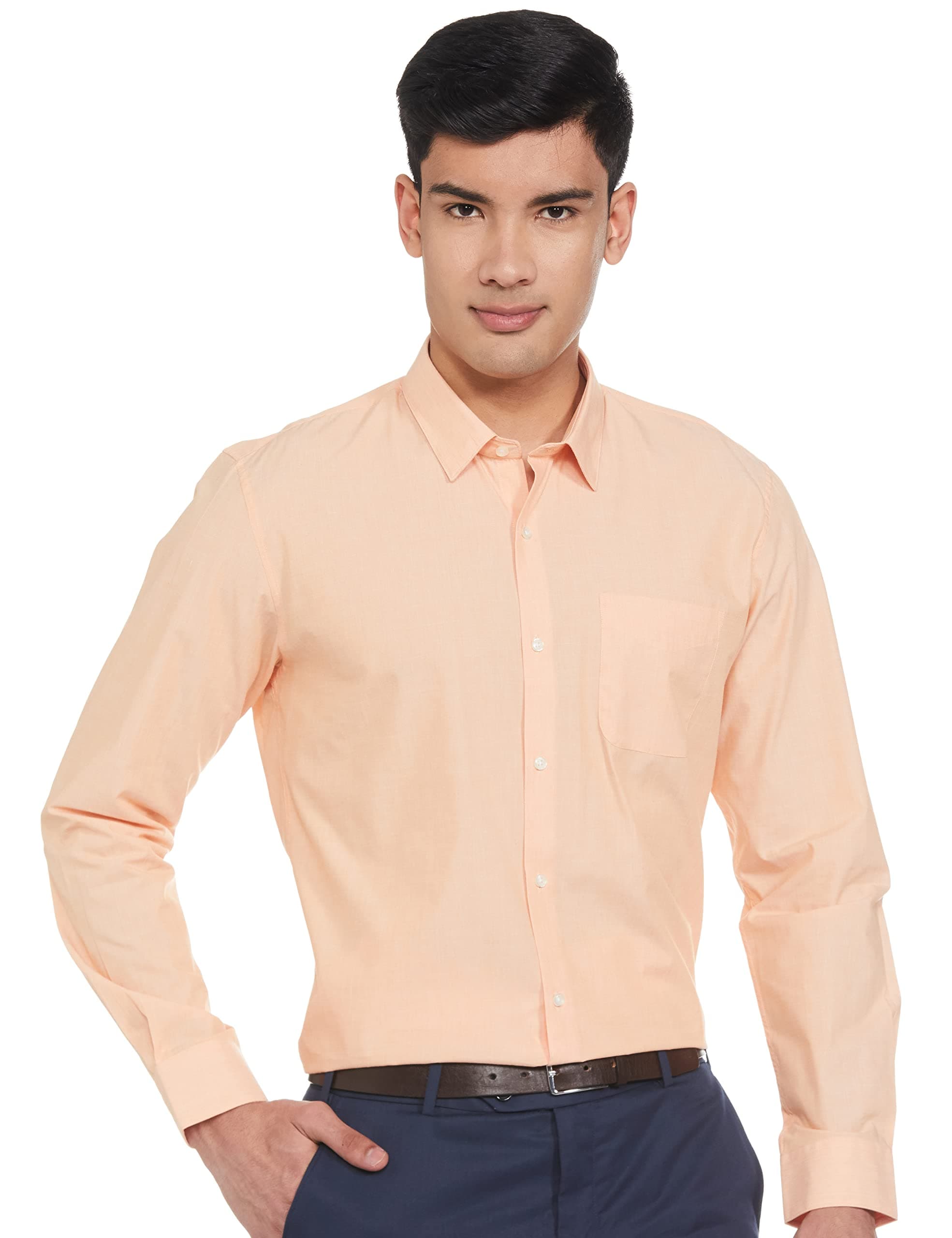 Peter EnglandMen's Everyday Solid Slim Fit Full Sleeve Formal Shirt | Cotton-Rich