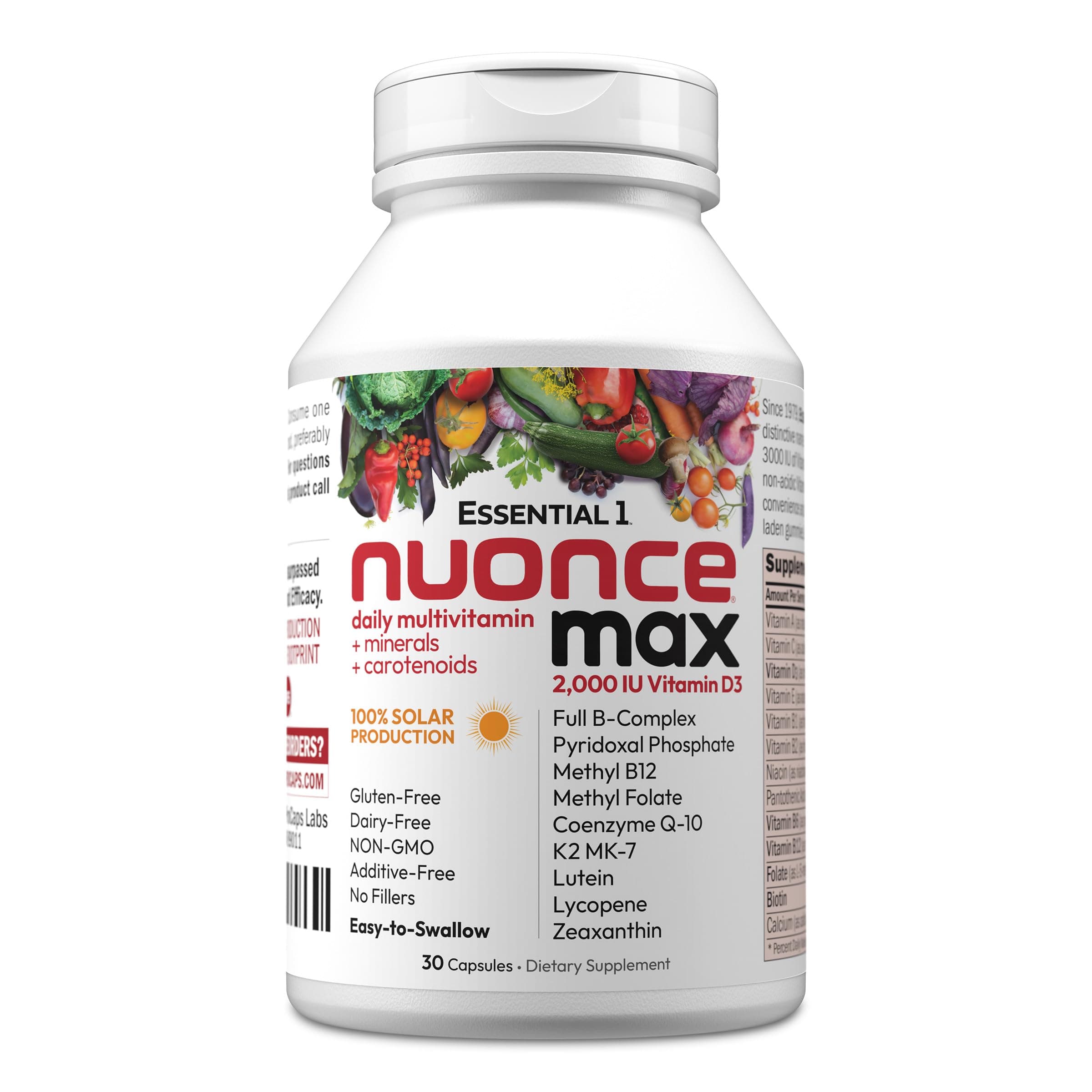 ANDREW LESSMAN Essential-1 Multivitamin 2000 IU Vitamin D3 30 Small Capsules - 100 mcg Methyl B12. CoQ10 Lutein Lycopene Zeaxanthin. High Potency. No Additives. Ultra-Mild. One Daily Capsule