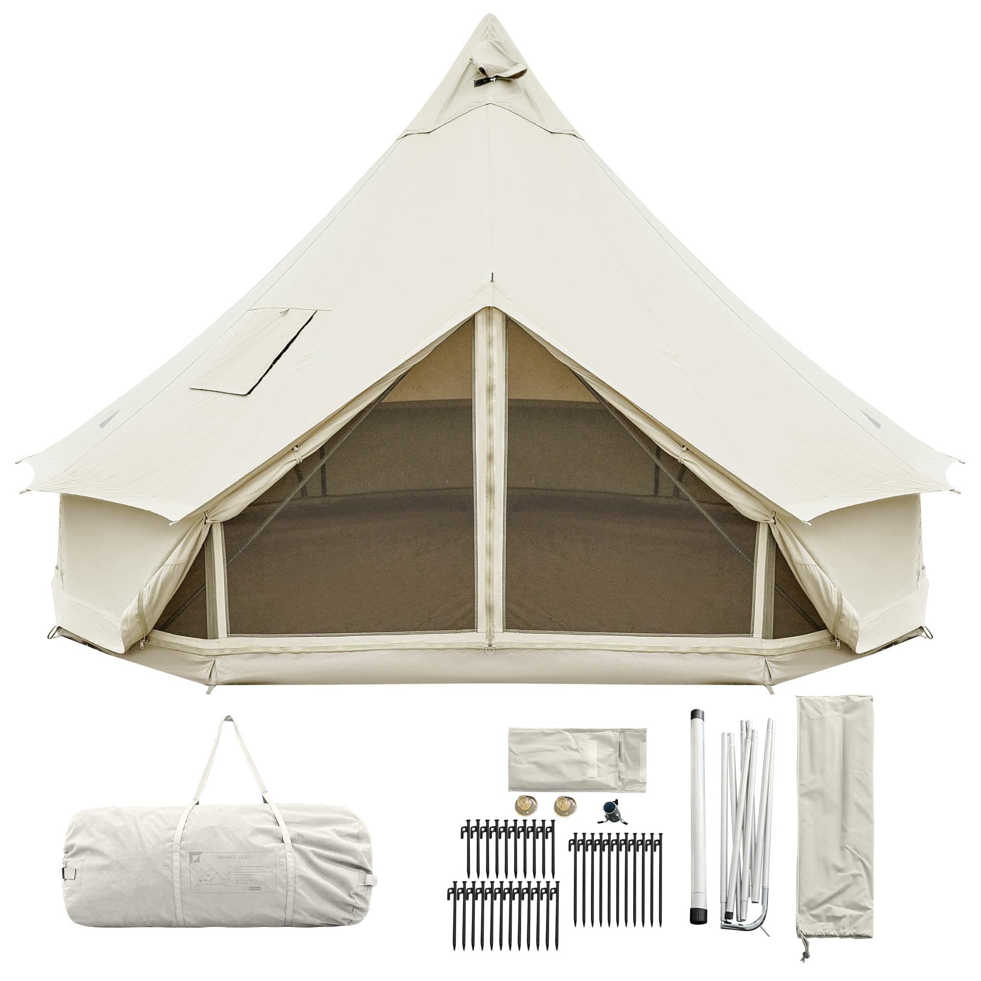 KingCamp Glamping Canvas Tent for Camping Oversize Space Heavy Duty Waterproof White Large Canvas Bell Tent w/Stove Jack for Family Camping in All Seasons Cotton Yurt Tent
