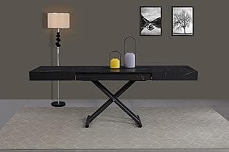 VOLERO' ; Table Lift-top Coffee to Dining Table,Transformable Space-Saving Table, Achille Large Model, Sliding Mechanism with Millimeter Height Adjustment (Black Veined)