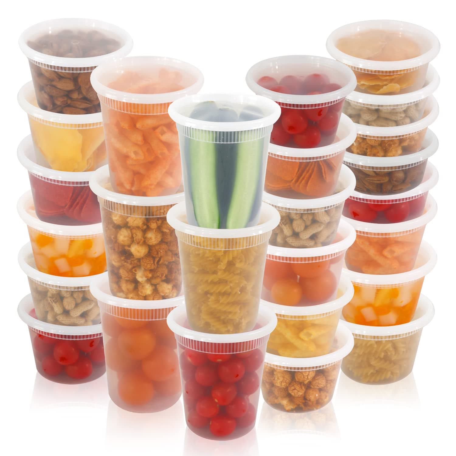 CXPSINC 48 Sets Food Storage Containers-8,16,32oz Plastic Deli Containers with Lids, BPA-Free Leakproof Round Clear Takeout Container Meal Prep Microwavable, Airtight Lids (Mixed Sizes)…