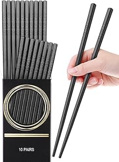 GLAMFIELDS 10 Pairs Fiberglass Alloy Chopsticks, Reusable Japanese Chinese Chop sticks Dishwasher Safe, Non-slip, 9 1/2 inches