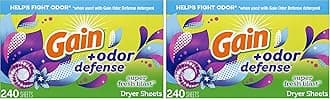 Gain + Odor Defense Dryer Sheets, Super Fresh Blast Scent Fabric Softener Sheets, 240 ct (Pack of 2)