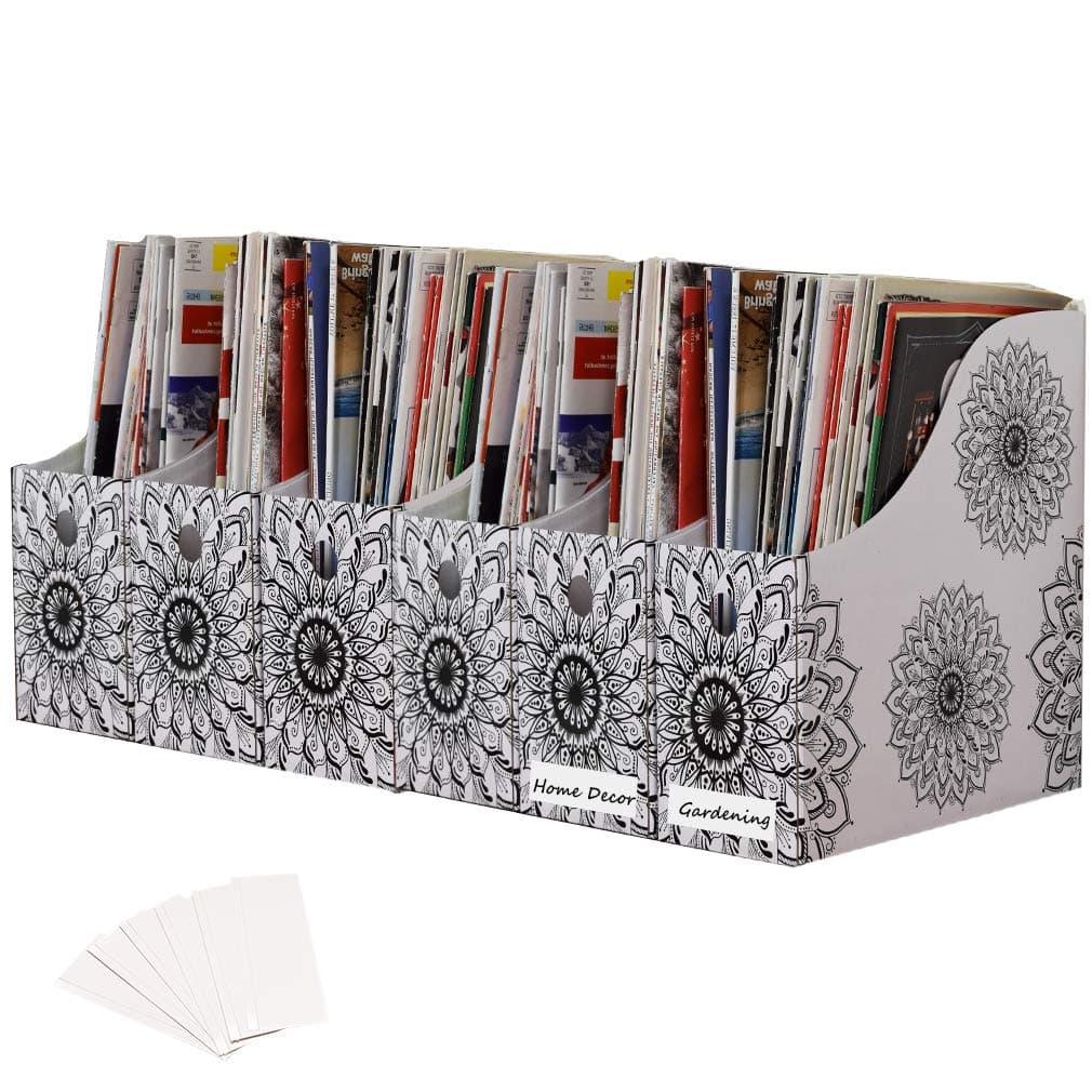 Evelots6 Pack Magazine File Holder/Organizer-4 Inch Wide-Mandala-With Labels