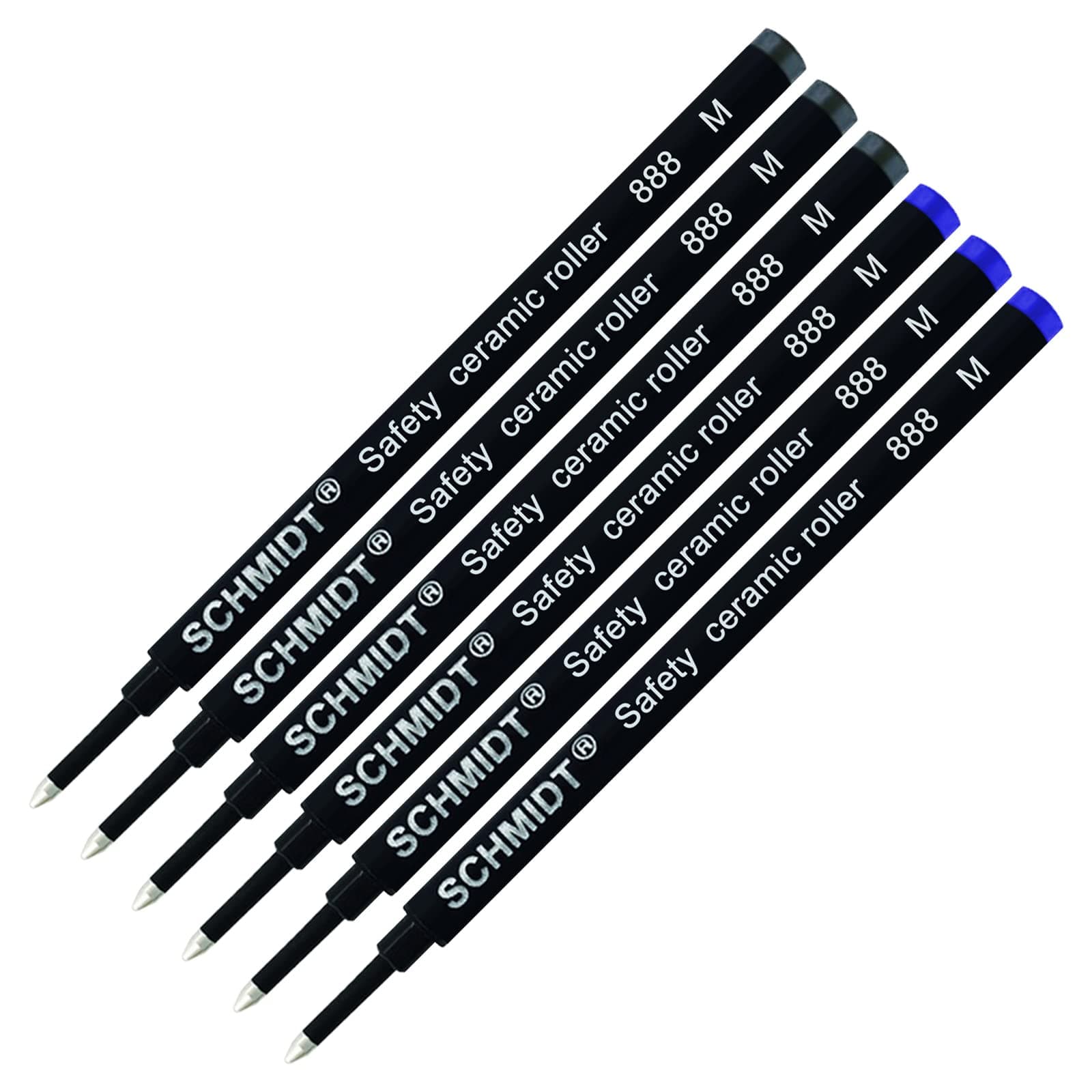 Lanier Pens Pack of 6 - Schmidt 888 M Safety Ceramic Rollerball Refill Blue/Black Ink Medium Tip