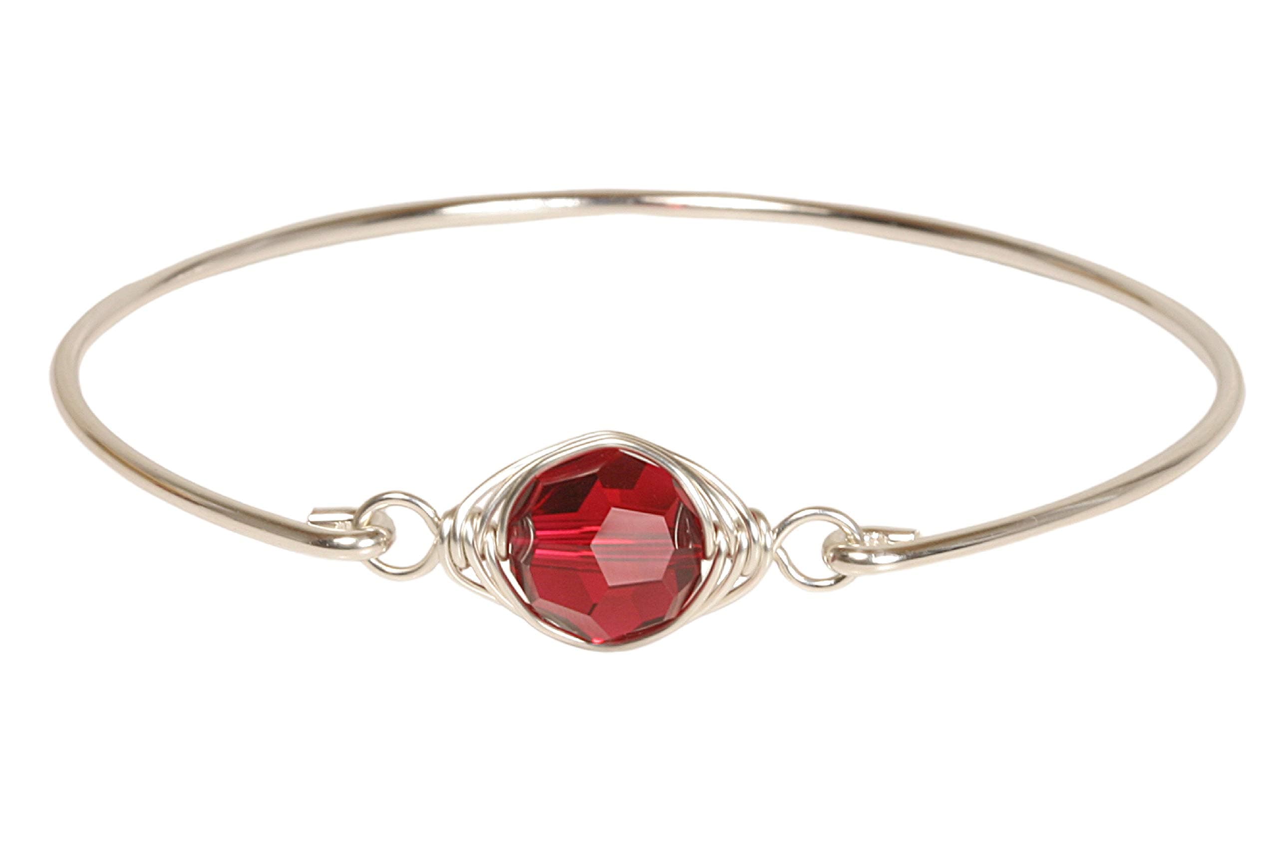 Ruby Red Bangle Bracelet with Scarlet Crystal Wire Wrapped Sterling Silver or Gold Filled
