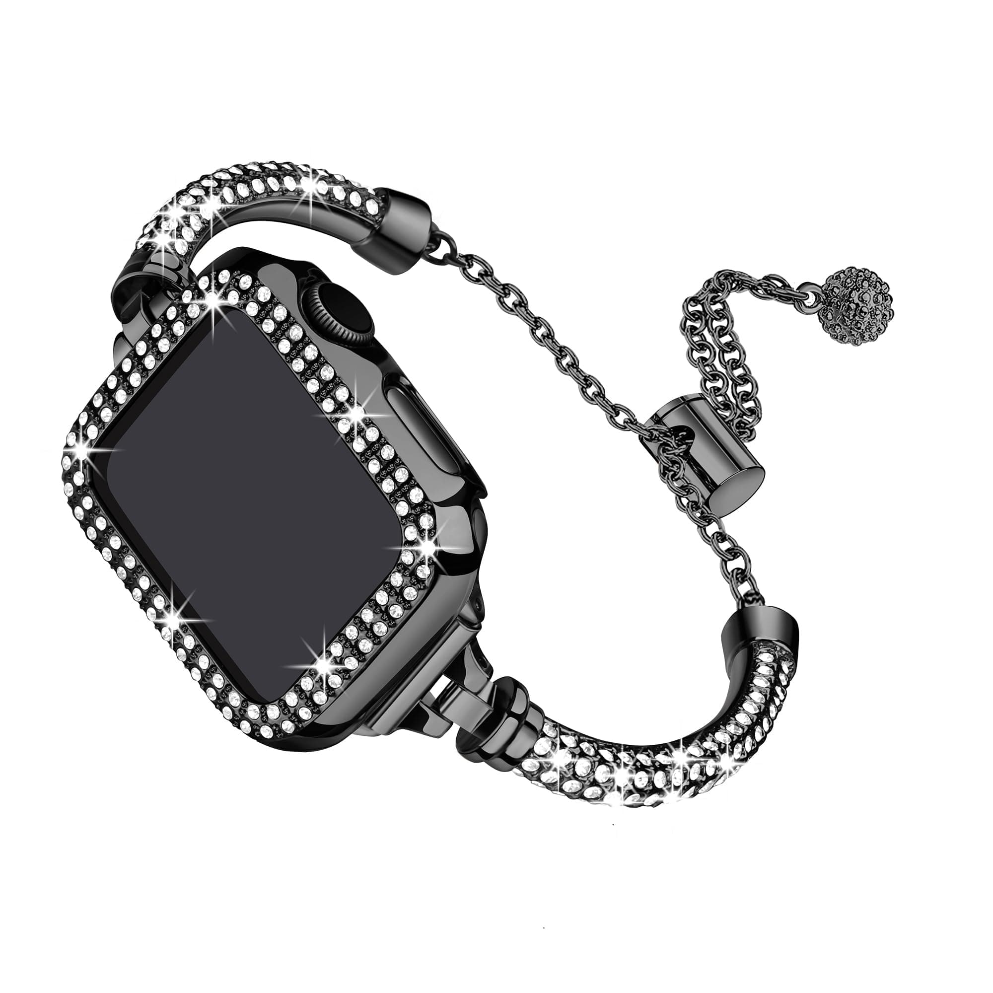 Secbolt Bling Band and Case Compatible with Apple Watch Band 38mm 40mm 41mm 42mm 44mm 45mm, Women Dressy Metal Bracelet with Rhinestone Bumper for iWatch Series 9/8/7/SE/6/5/4/3/2/1