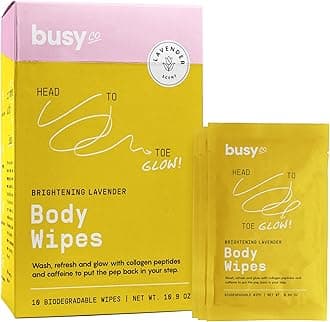 Glow Line Large Body Wipes for Women - Lavender Rose Sweat and Shower Wipes (10-ct) - No Rinse With Caffeine and Collagen Peptides - Adult Extra Large