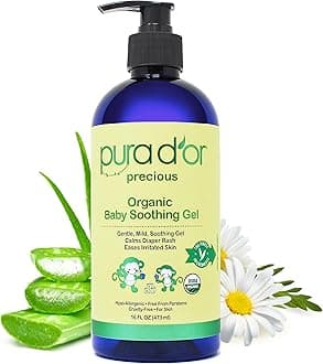 PURA D'OR 16 Oz ORGANIC Baby Soothing Gel For Sensitive Skin - Diaper Rash & Irritation Relief with Aloe Vera, Tamanu Oil, Chamomile, Jojoba, & Almond Oil