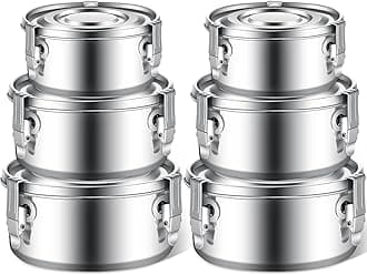 Zopeal 6 Pcs Stainless Steel Food Storage Containers with Lid Bento Lunch Boxes Reusable Metal Flat Canisters for Camping Trips Picnic Snacks Soups Salads Leftovers, 3 Sizes (54oz, 74oz, 101oz)