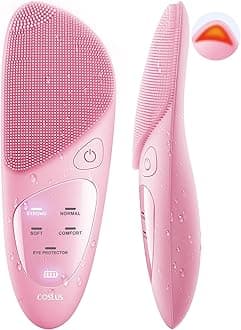 Facial Cleansing Brush Face Scrubber: IPX7 Waterproof Rechargeable Brush, 4 Modes with Eye Protection, Electric Vibrating Cleanser System for Cleaning, Exfoliating, Massaging, Pink