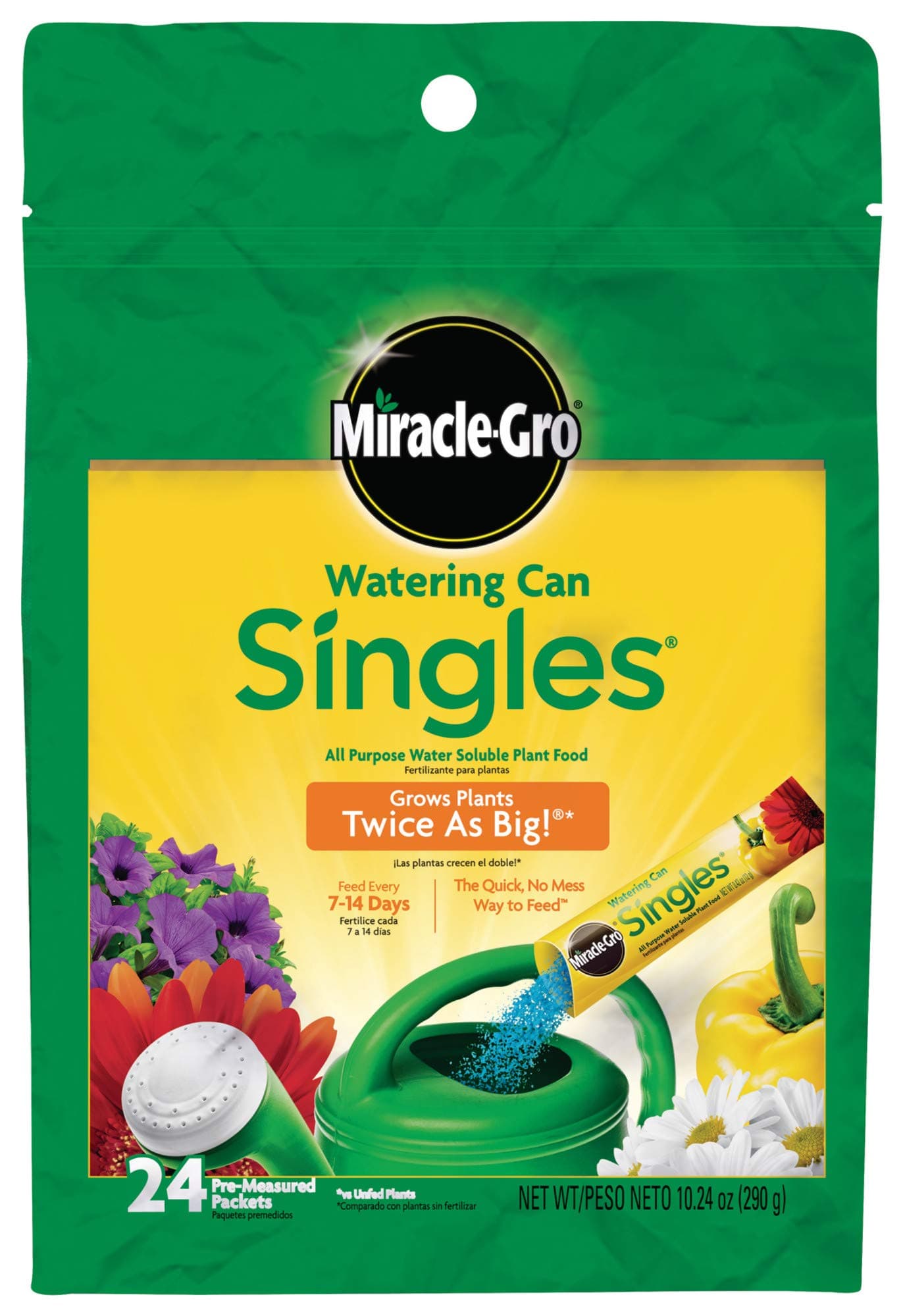 Miracle-Gro Watering Can Singles All Purpose Water Soluble Plant Food - Fertilizer for Flowers, Vegetables, Houseplants, Trees, Indoor and Outdoor Plants, 24 Packets