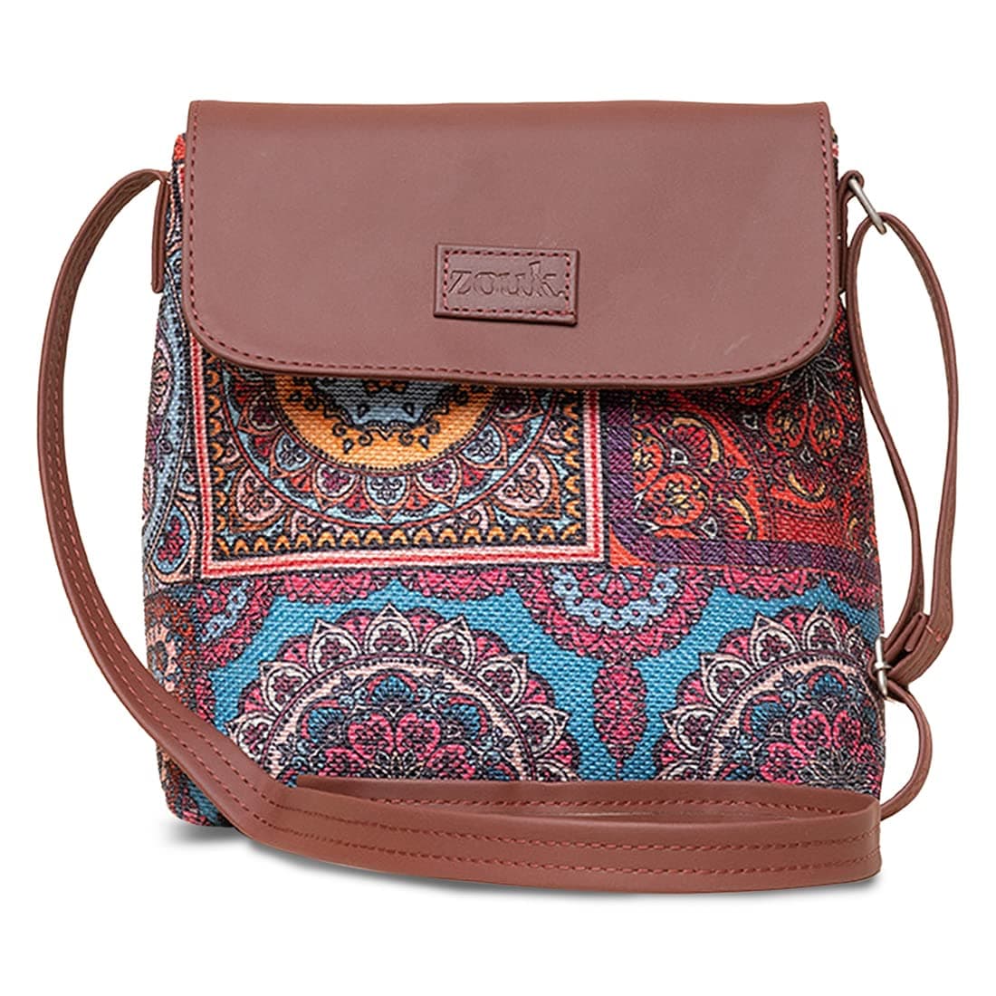 Multicolor Mandala Printed Women's Hand Crafted Vegan Leather Multicolour Flap Sling Bag