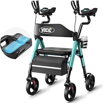Walkers for Seniors, Upright Walker with Adjustable Armrests, Z22 GelCool Stand Up Walker with Ergo Seat & Backrest, 8" All Terrain Rollator with 300lb,Cup& Cane Holder