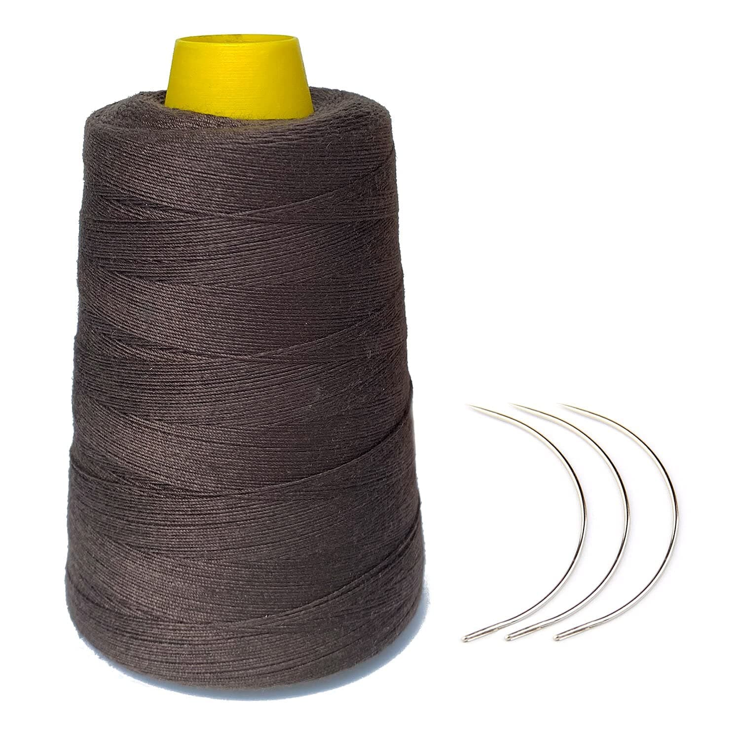 Thick Human Hair Sewing Thread with 3pcs Curl Needles Wig Making Thread 1000 Yards (Dark Brown)