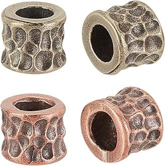 OLYCRAFT 4Pcs 2 Colors Barrel with Meteor Crater Paracord Beads 6mm Hole Brass European Beads Large Hole Beads DIY Jewelry Charms for Bracelet Necklace Jewelry Making DIY Paracord Accessories