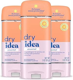 Dry Idea Gel Deodorant & Antiperspirant | 72-Hour Protection | Unscented | Hypoallergenic | Pack of 3