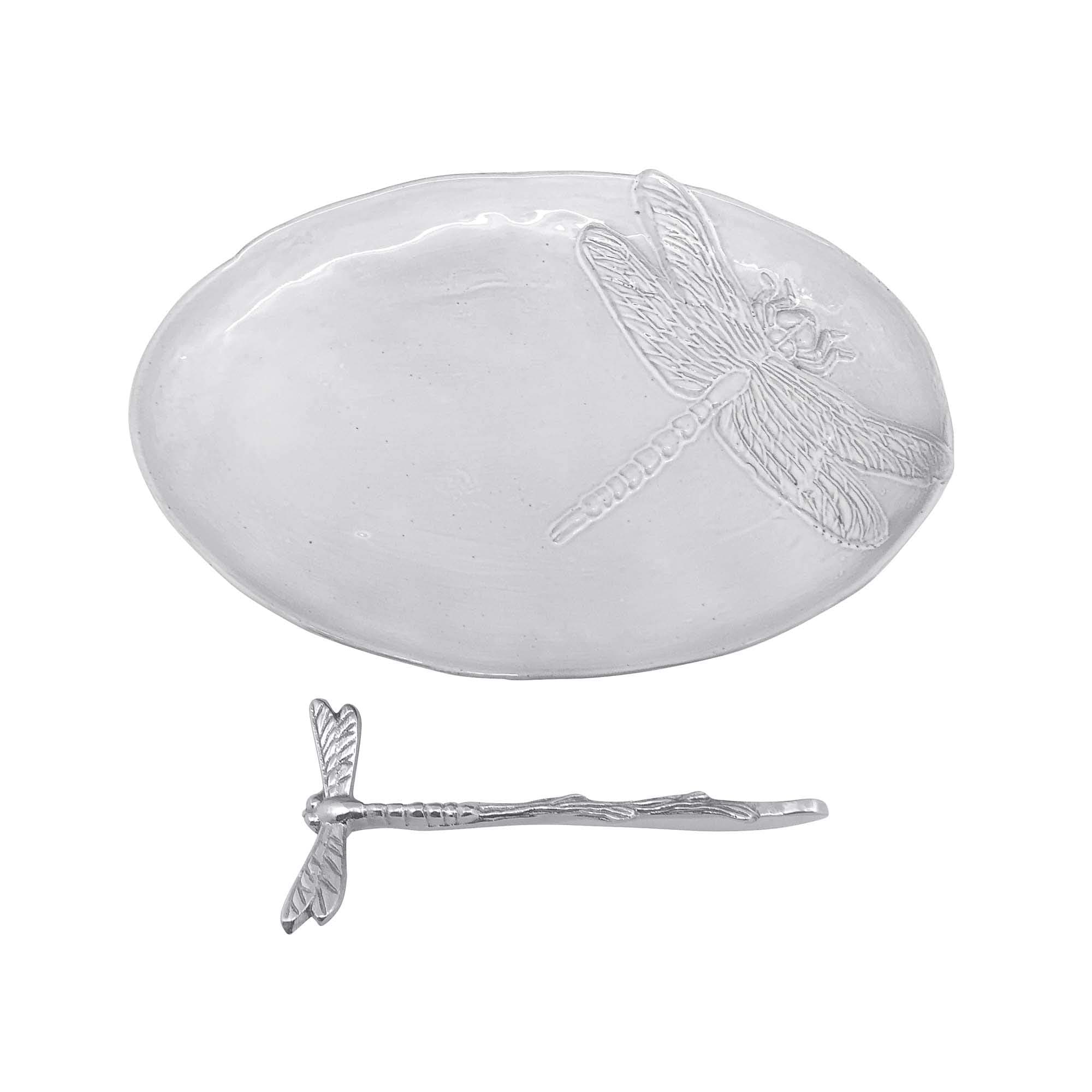 MARIPOSA Ceramic Oval Plate with Dragonfly Spreader, Grey
