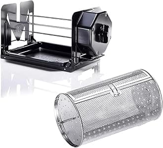 ROTO-Q 360 Cordless Rotisserie Kit w/Tumble Basket - Stainless Steel, Non-Electric - For Grills, Ovens, Smokers - Gas/Charcoal BBQ, Kamado Joe, Green Egg, Kettle - Indoor/Outdoor Use (Black)