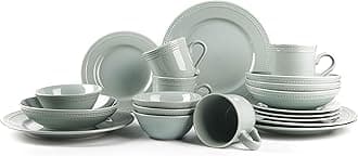 Pearl Dots Stoneware Ceramic Dinnerware Set (20pc Set, Teal)