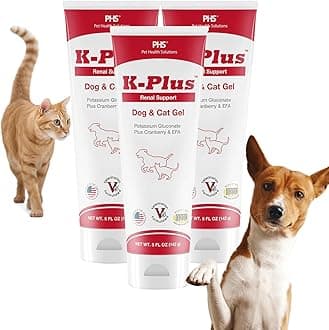 K-Plus Potassium Gluconate Renal Gel Plus Cranberry and EPA for Dogs and Cats - Veterinarian Approved Renal Supplement - Supports Potassium Balance -(3 Pack)