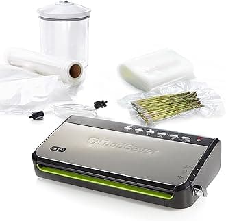 Foodsaver Food Vacuum Sealer Machine with Integrated Roll Storage | Bag Cutter and Delicate Food Mode | Includes Assorted Vacuum Sealer Bags | FFS005X
