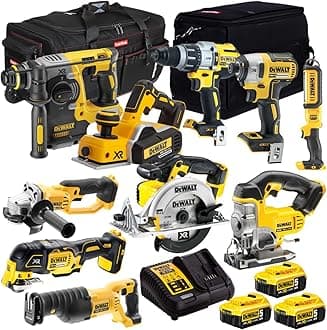 18V Li-ion 10 Piece Cordless Power Tool Kit with 3 X 5Ah Batteries & Charger DCKT4T710P4T- Monster Power Tool Kit- Combo Kit- 18V Cordless Power Tool Kits- Mega Power Tool- Dewalt kit