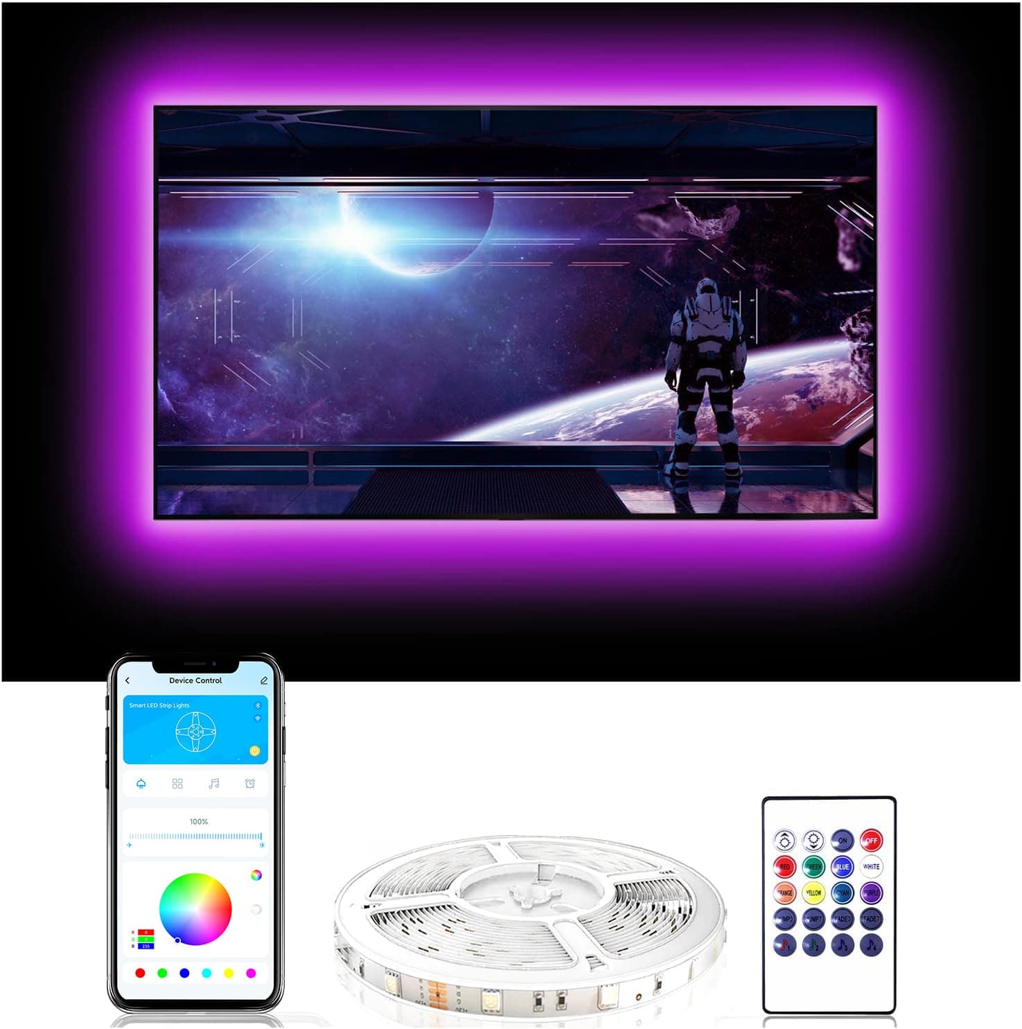 TV Led Backlight 85Inch, 20ft Led Lights for TV 85-100 Inch, Led Strip Lights with Remote, Music Sync Bluetooth APP TV Light Behind, USB TV Lights for Bedroom, Mood Lighting, Gaming Room Decor