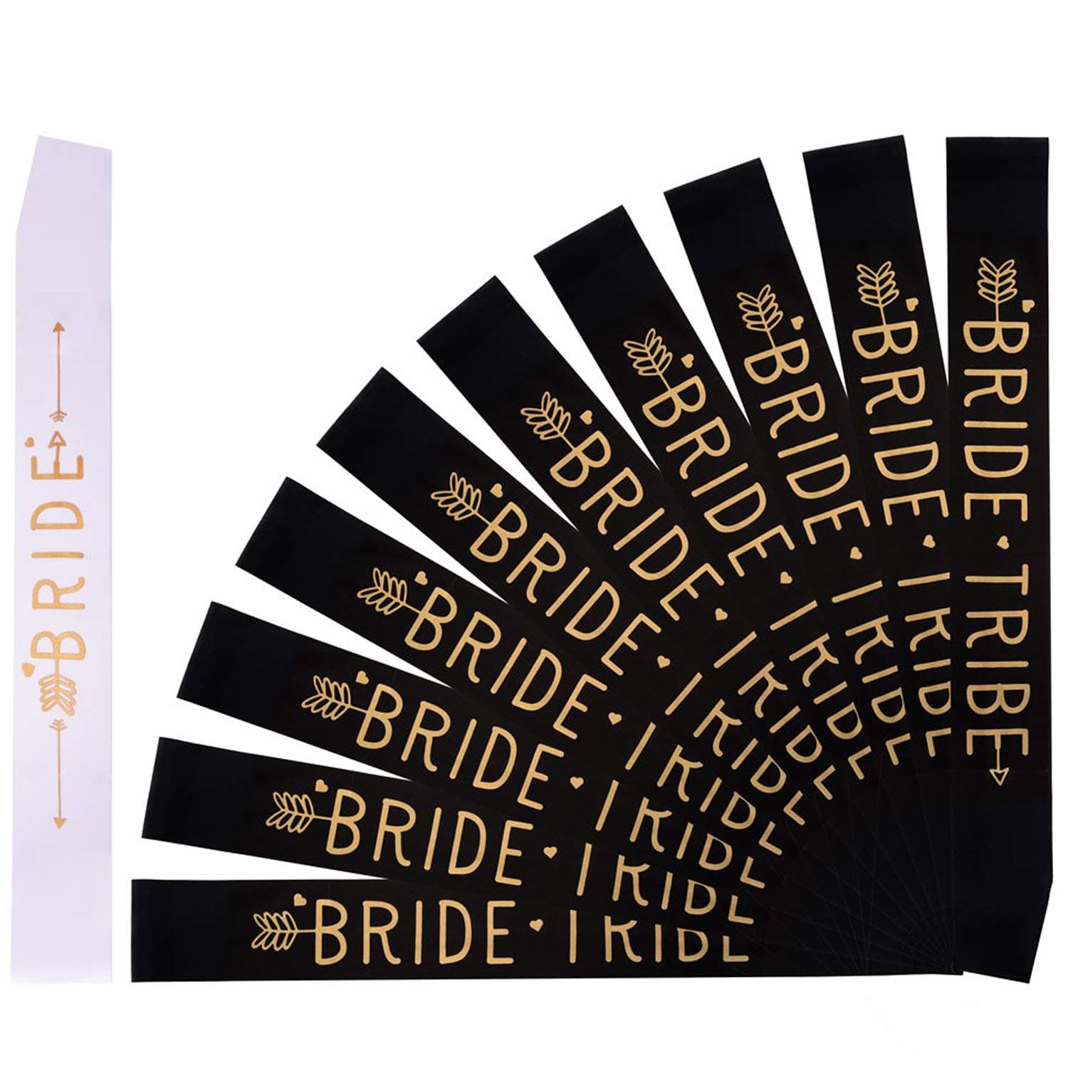 11 Pack Bride Tribe Sashes Set, 10 Pieces Black & 1 Piece White Hen Party Sashes Hen Do Accessories Decoration Team Bridal Shower Sash Bride and Girls Ladies Night Out for Hen Night Party