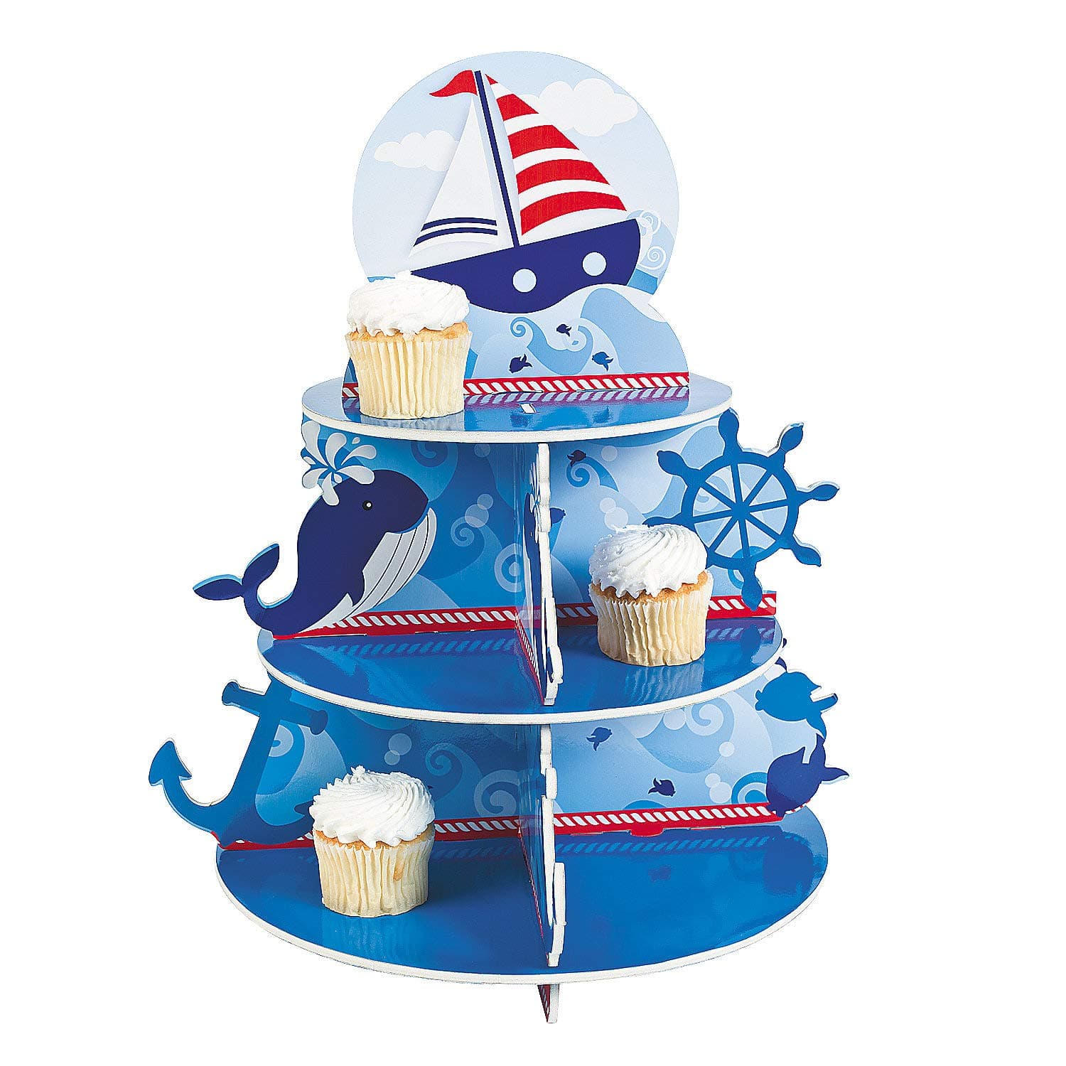 1 X Nautical Sailor Cupcake Holder Stand Size: 16" x 12" diam. by Fun Express blue and white